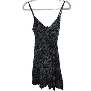 Santiki Size Medium Stretchy Black Printed Asymmetric Flowy Tank Mini Dress